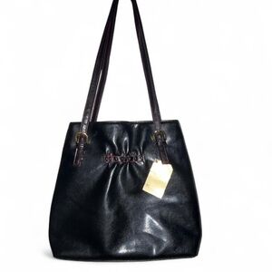 Victoria's Secret Black Shoulder Tote with Dark Brown Straps